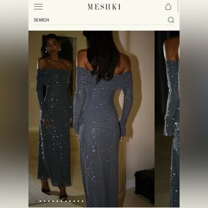 MESHKI - Marcel Off-Shoulder Sequin Dress - Gray